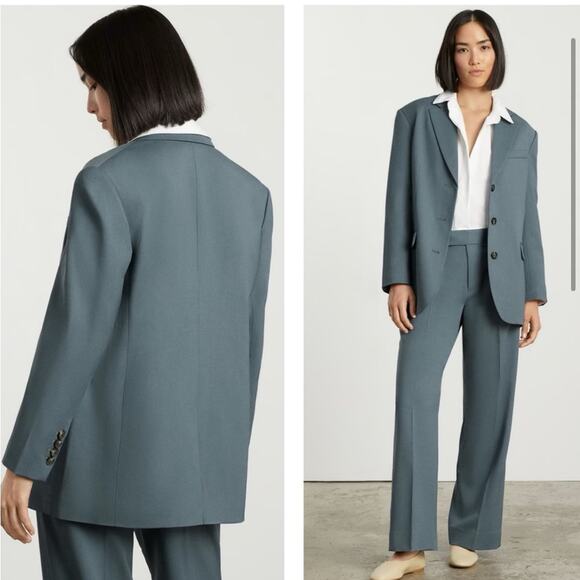Everlane The ’80s Italian Wool Blazer teal oversized 3 button office casual